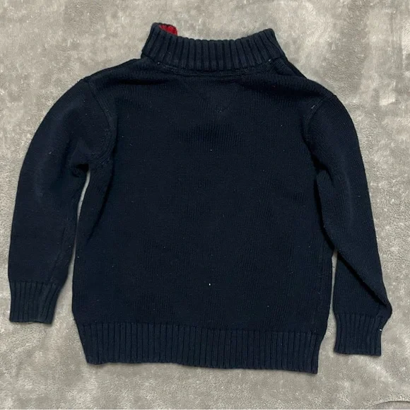 Tommy Hilfiger Navy Knit Quarter-Zip Pullover with Red Trim - Picture 3 of 4